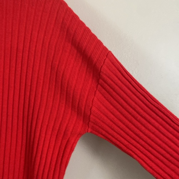 Reiss - Clarisse Red Ribbed Turtleneck Cotton Wool Blend Pullover Sweater - Picture 7 of 8